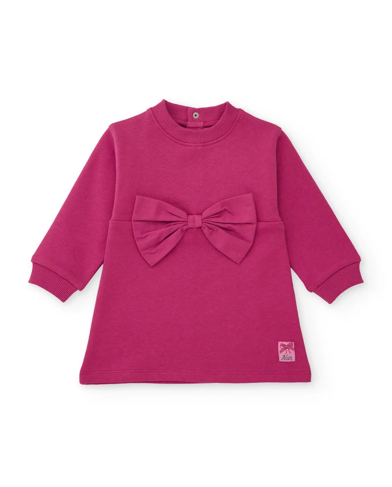 Vestito in felpa per bambina con fiocco frontale e taglio dritto tuc tuc