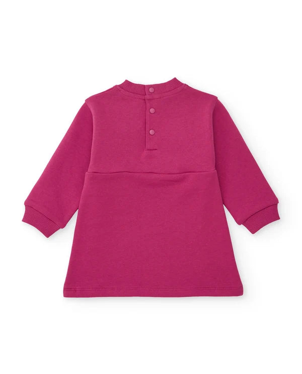 Vestito in felpa per bambina con fiocco frontale e taglio dritto tuc tuc
