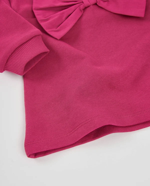 Vestito in felpa per bambina con fiocco frontale e taglio dritto tuc tuc
