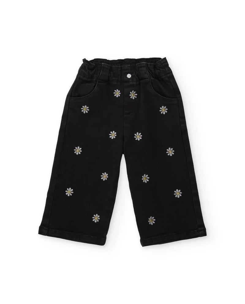 Pantaloni in tessuto a trama liscia per bambina con ricami floreali tuc tuc