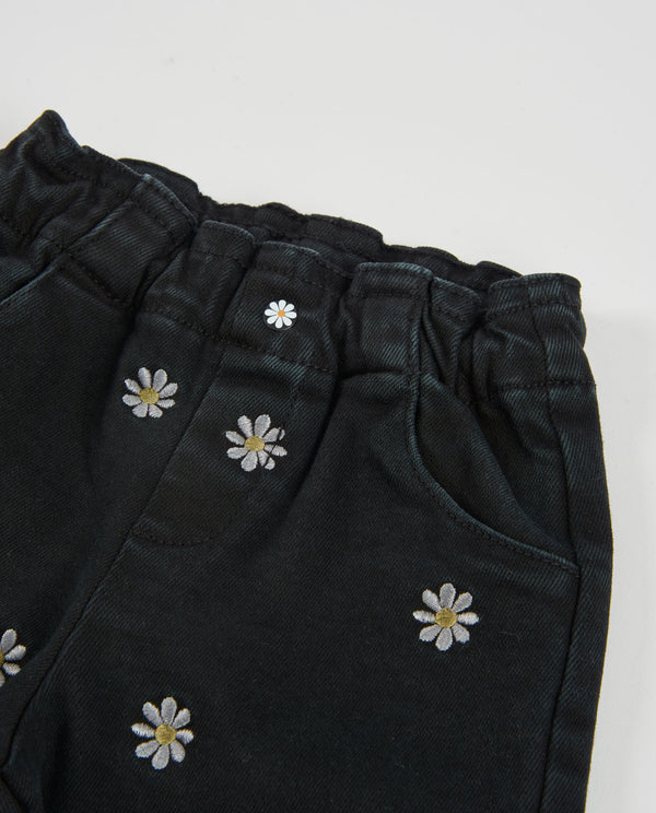 Pantaloni in tessuto a trama liscia per bambina con ricami floreali tuc tuc
