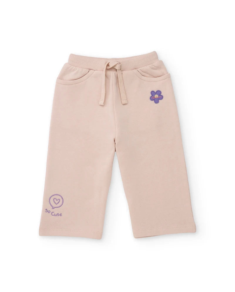 Pantaloni in felpa per bambina con ricamo floreale e tessuto morbido tuc tuc