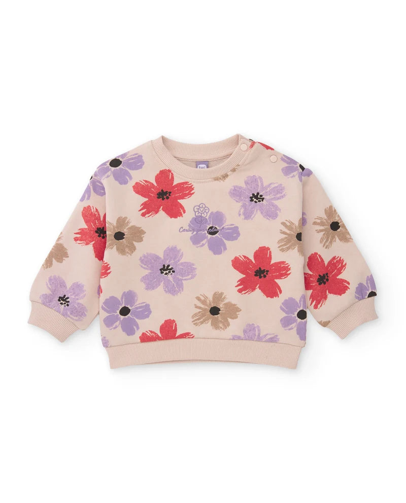 Felpa per bambina con stampa floreale e tessuto caldo tuc tuc