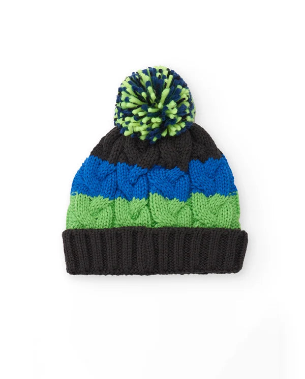 Cappello lavorato a maglia da bambino con pompon e motivo a righe tuc tuc