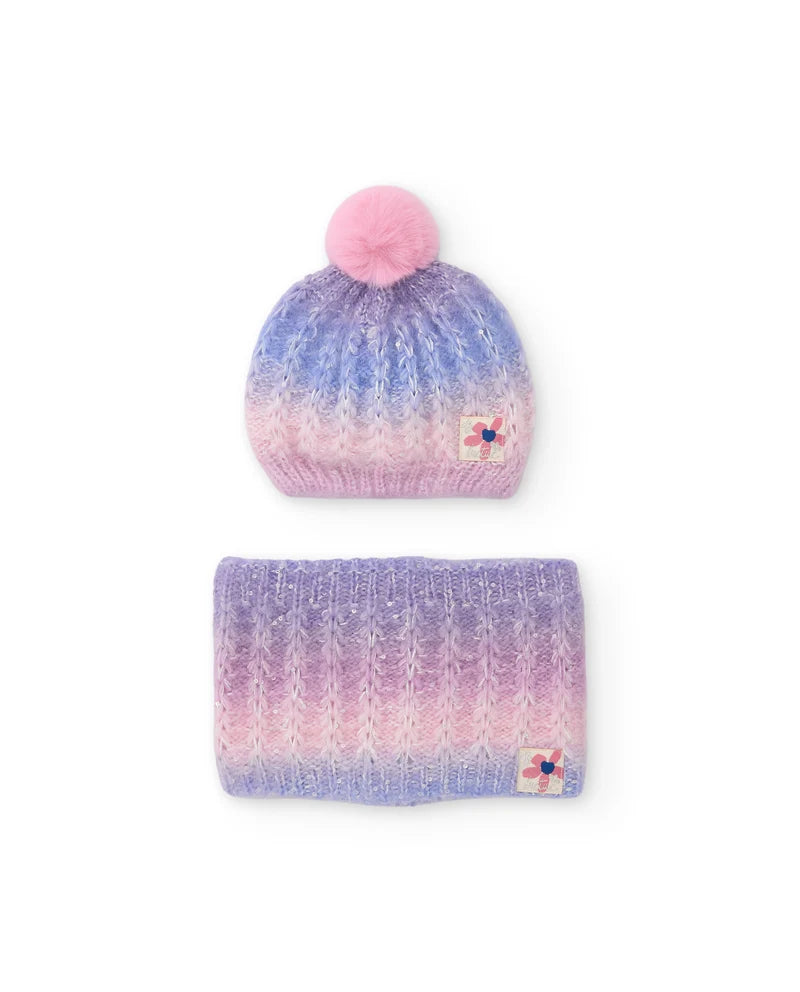 Set da bambina lavorato a maglia con cappello e scaldacollo sfumato