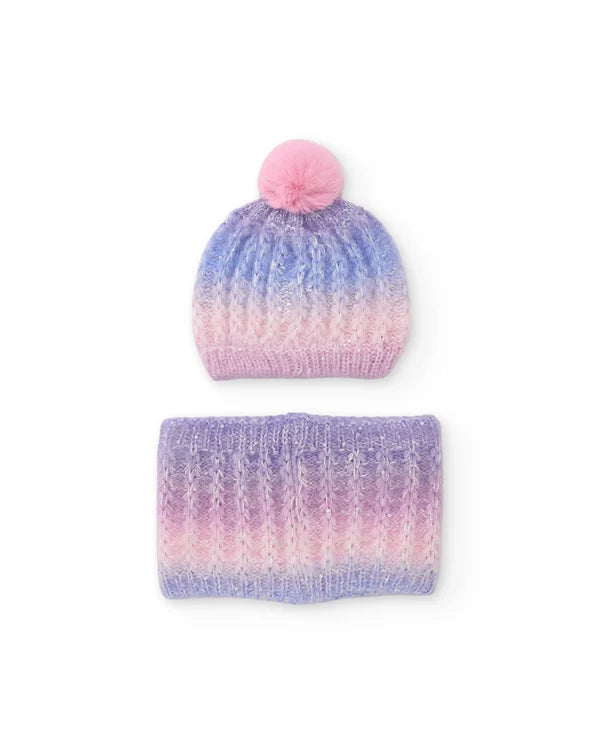 Set da bambina lavorato a maglia con cappello e scaldacollo sfumato