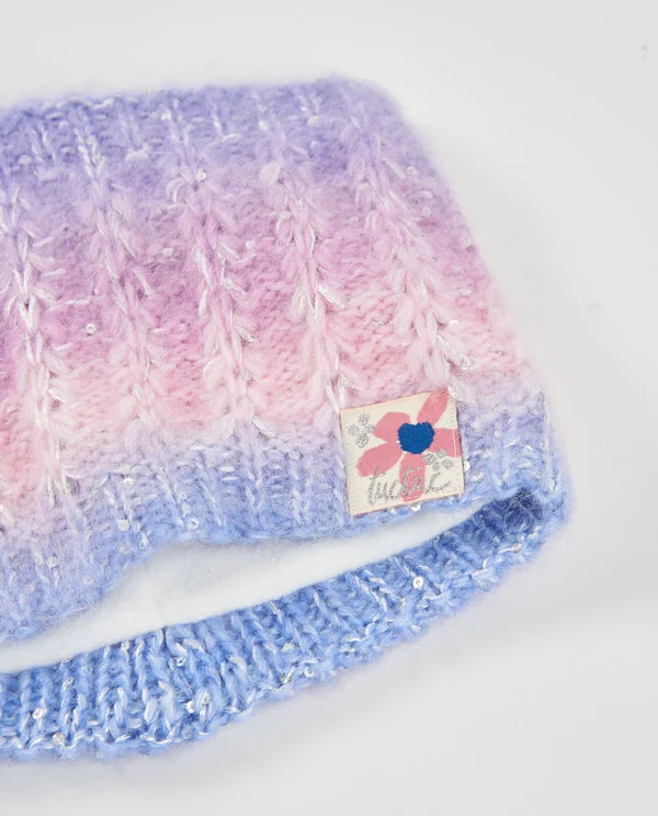 Set da bambina lavorato a maglia con cappello e scaldacollo sfumato