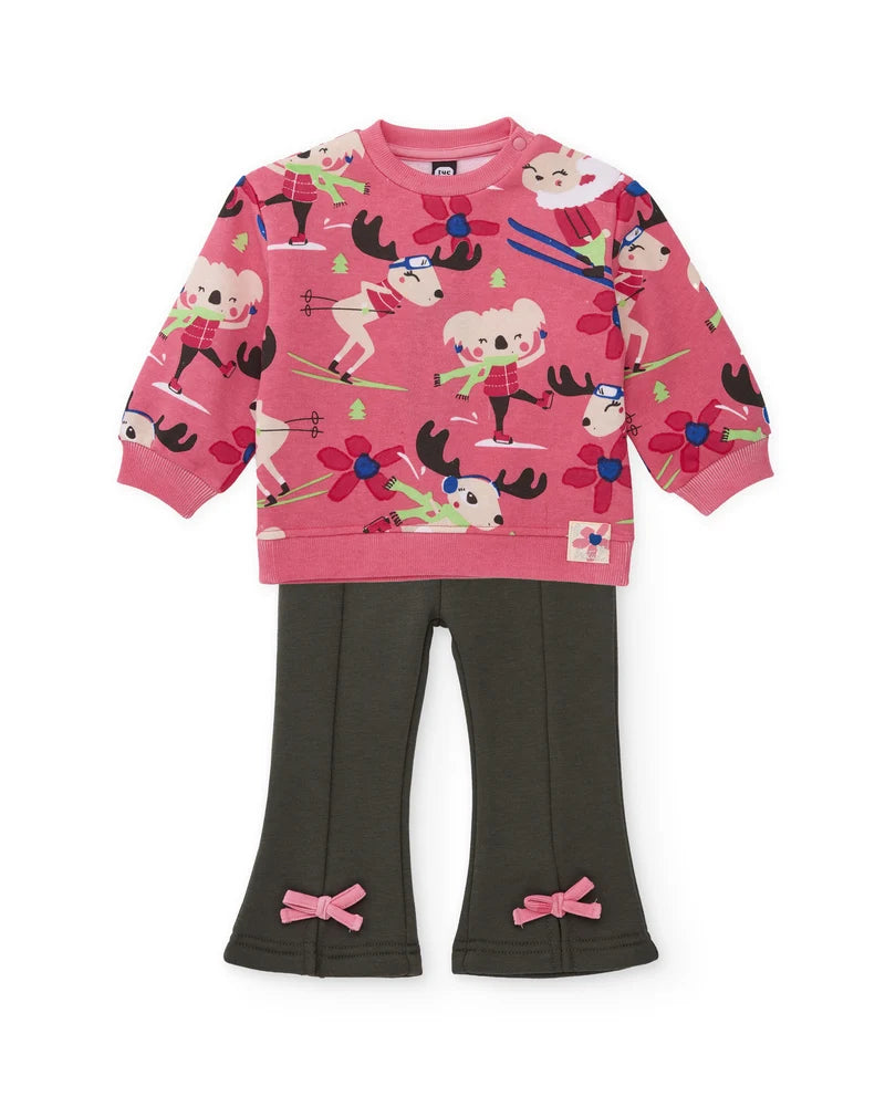 Completo da bambina in felpa con felpa stampata e pantaloni con fiocco tuc tuc