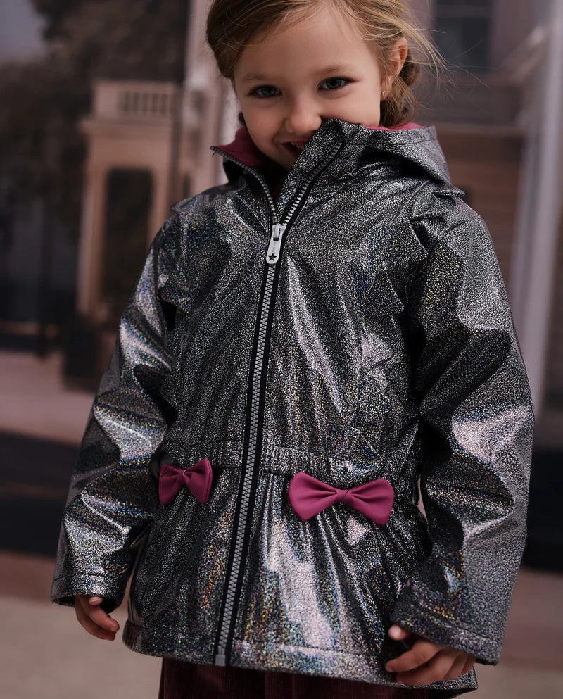 Impermeabile da bambina con finitura lucida e fiocco decorativo TUC TUC