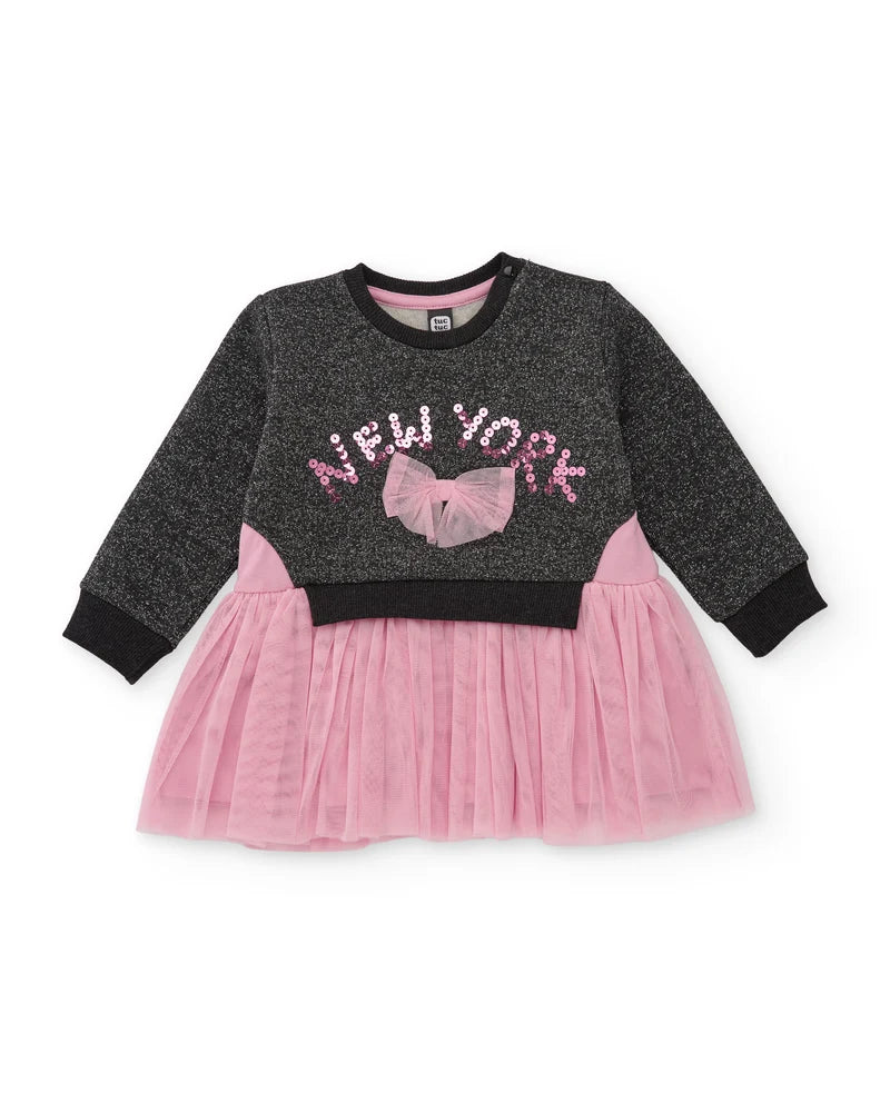 Vestito da bambina con corpetto in felpa con paillettes e gonna in tulle da bambina TUC TUC