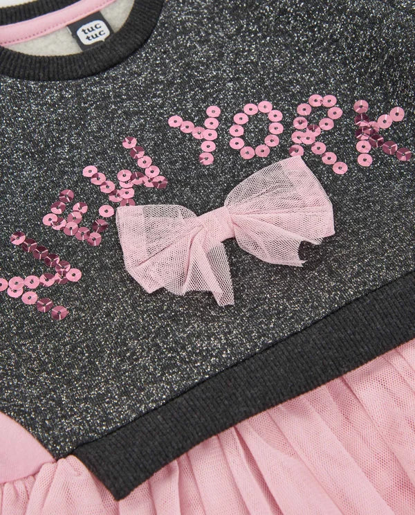 Vestito da bambina con corpetto in felpa con paillettes e gonna in tulle da bambina TUC TUC