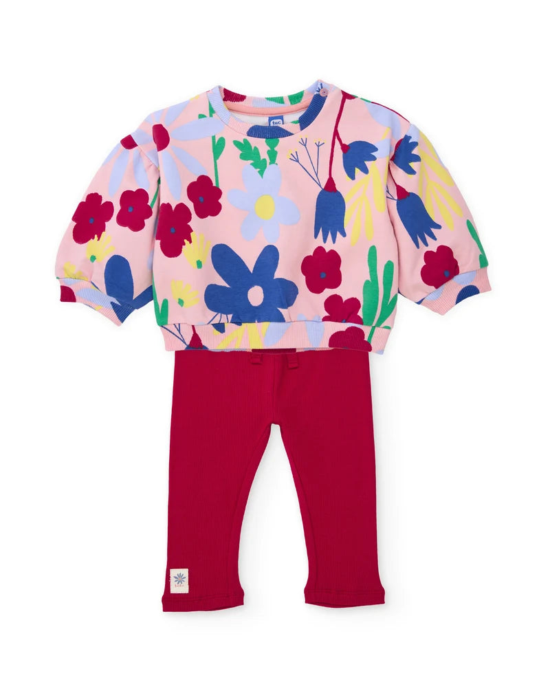 Completo da bambina in felpa con felpa floreale e leggings confortevoli tuc tuc
