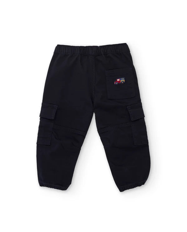 Pantaloni cargo da bambino in tessuto a trama piatta con tasche e tessuto resistente tuc tuc