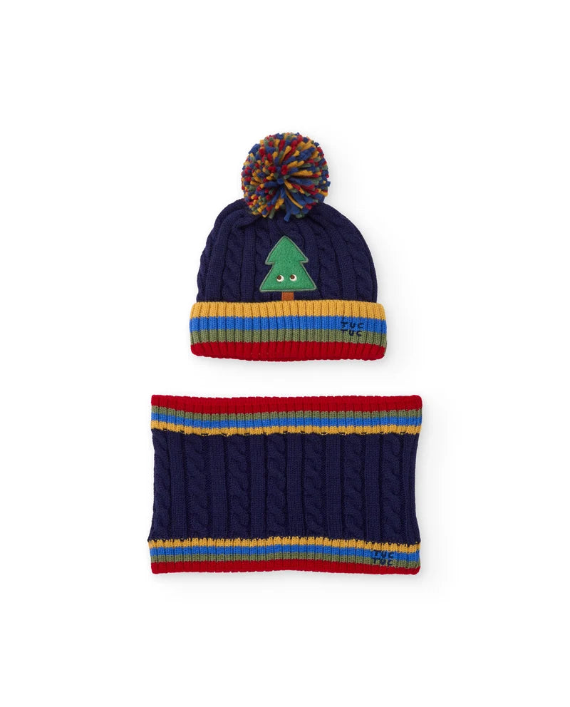 Set da bambino in tricot con berretto e scaldacollo dal design ad albero tuc tuc