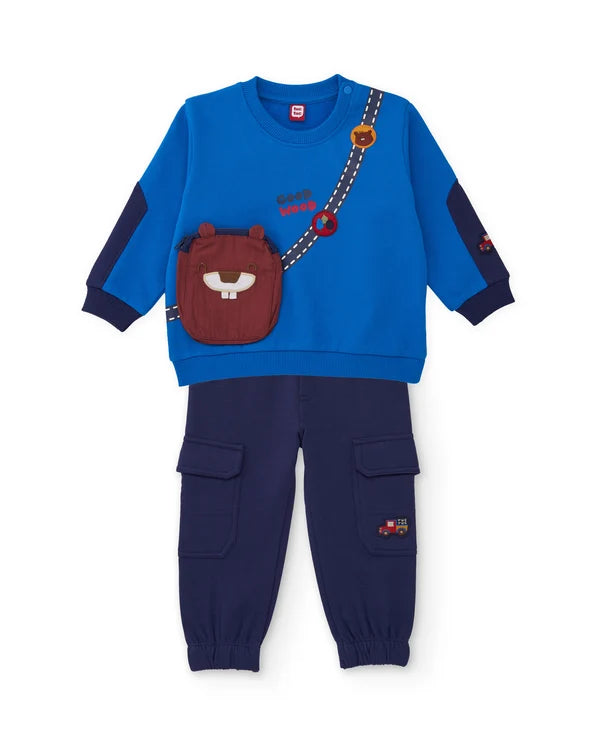 Completo da bambino in felpa con felpa dal design divertente e pantaloni abbinati tuc tuc