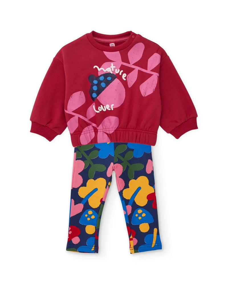 Completo da bambina in felpa con felpa dal design floreale e leggings abbinati tuc tuc