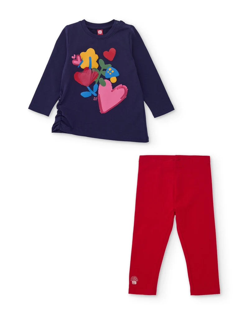 Completo da bambina in maglia con maglietta con stampa floreale e leggings abbinati tuc tuc
