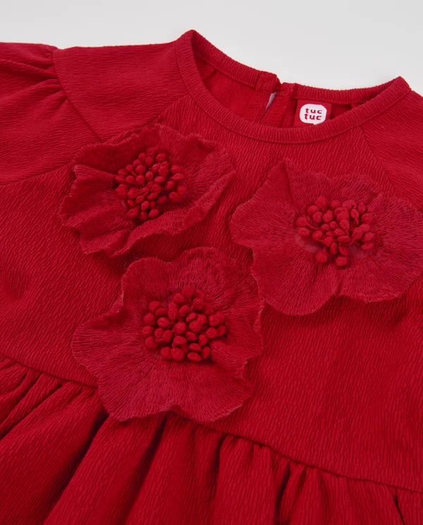 Vestito da bambina in tessuto leggero con stampa floreale e maniche lunghe tuc tuc