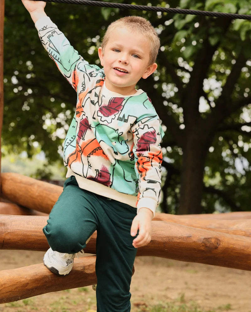 Completo da bambino in felpa con felpa con animali della savana e pantaloni abbinati tuc tuc