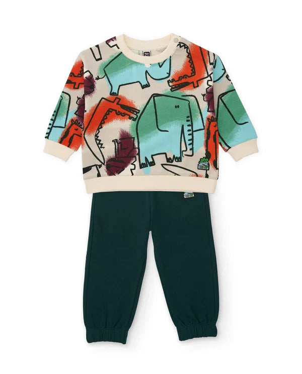 Completo da bambino in felpa con felpa con animali della savana e pantaloni abbinati tuc tuc