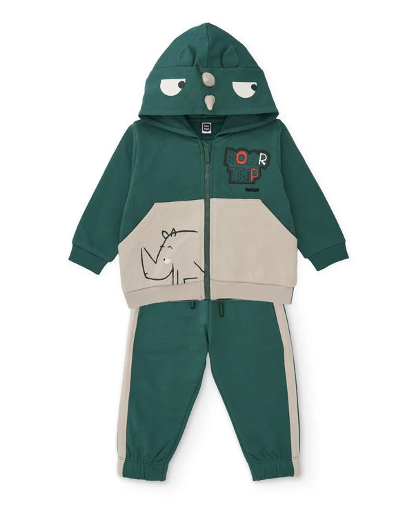 Completo da bambino in felpa con felpa con cappuccio con rinoceronte e pantaloni tuc tuc