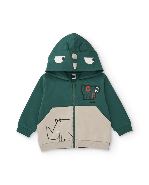 Completo da bambino in felpa con felpa con cappuccio con rinoceronte e pantaloni tuc tuc