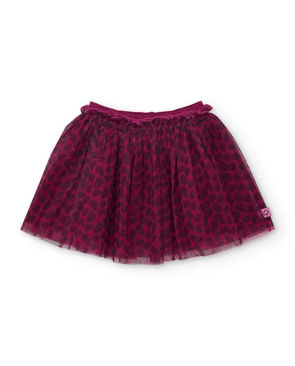 Gonna da bambina in tulle con fantasia animalier e finitura elegante tuc tuc