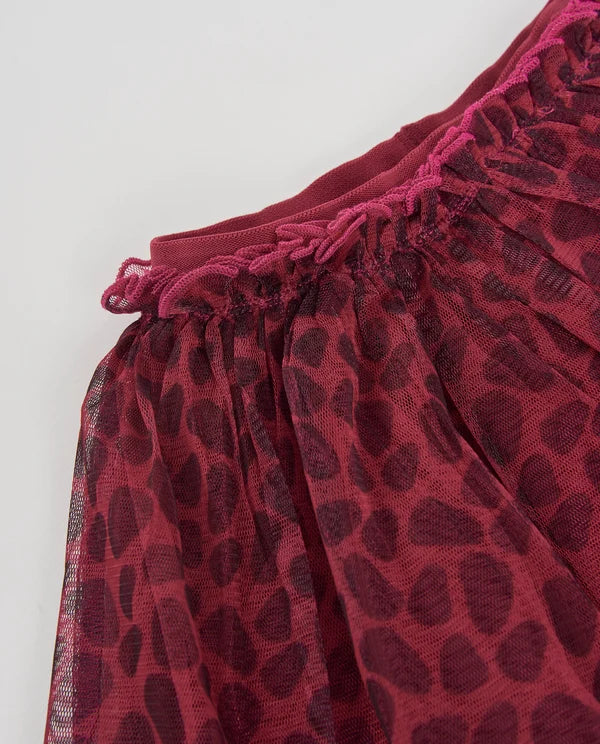 Gonna da bambina in tulle con fantasia animalier e finitura elegante tuc tuc