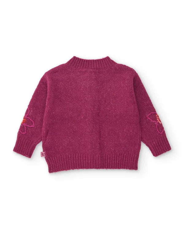 Cardigan da bambina in tricot con ricamo floreale e design avvolgente tuc tuc