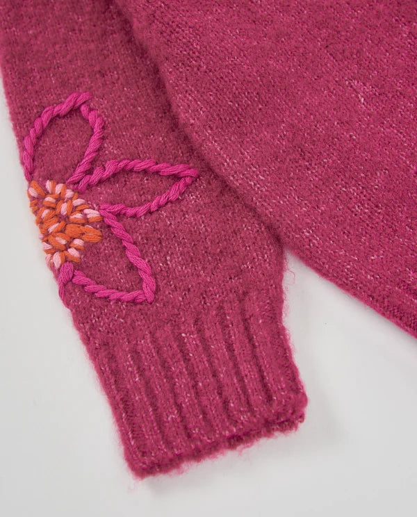 Cardigan da bambina in tricot con ricamo floreale e design avvolgente tuc tuc