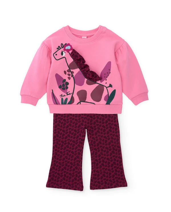 Completo da bambina in felpa con felpa con giraffa e pantaloni coordinati tuc tuc