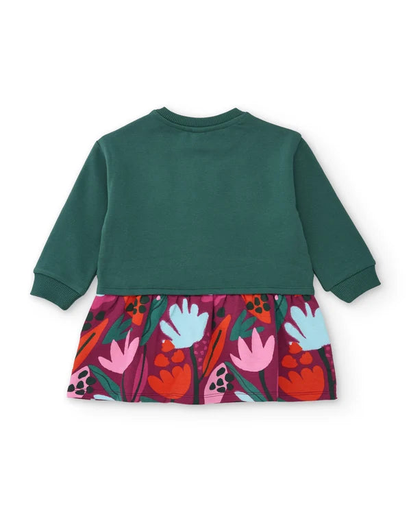 Vestito da bambina in felpa con dettaglio di cuori e stampa floreale tuc tuc