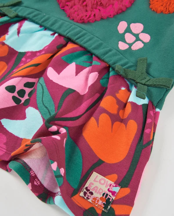 Vestito da bambina in felpa con dettaglio di cuori e stampa floreale tuc tuc