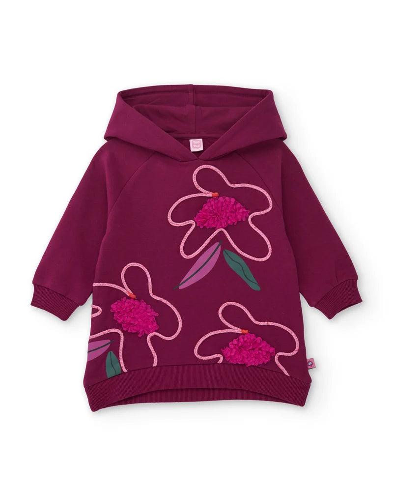 Vestito da bambina in felpa con cappuccio e stampa floreale tuc tuc