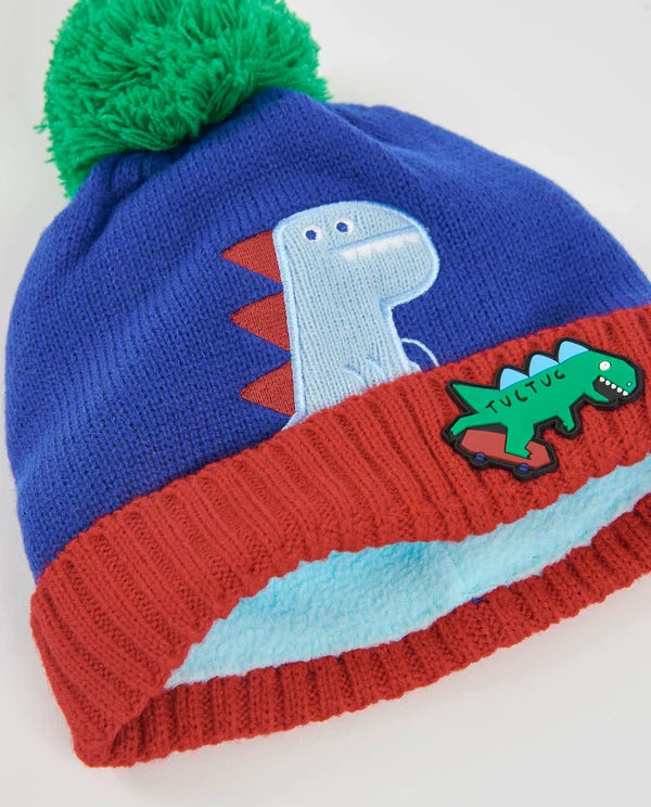 Set berretto e sciarpa in maglia per bambino con motivo dinosauro tuc tuc