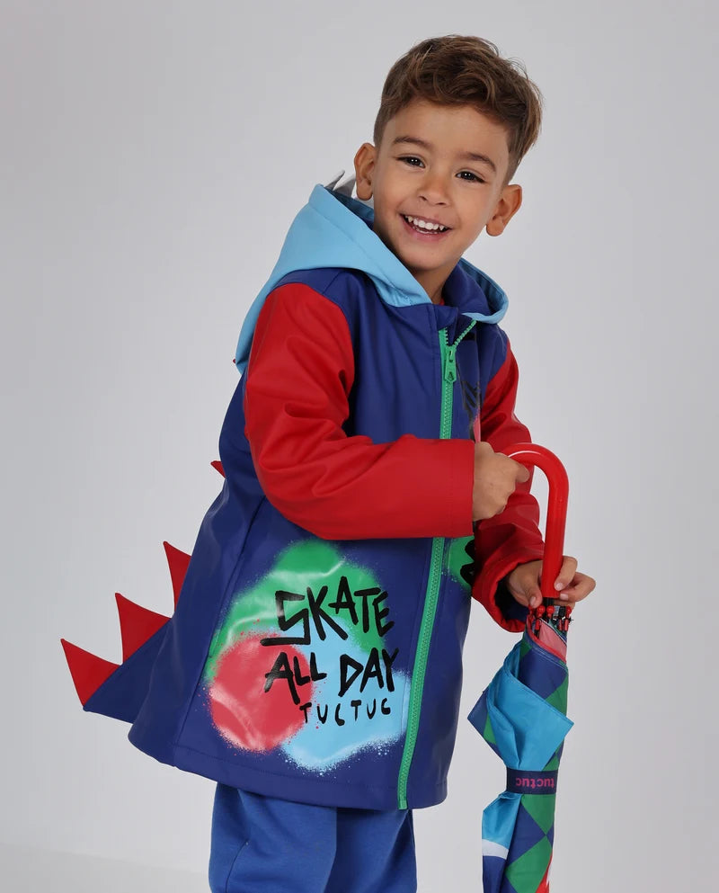 Impermeabile da bambino con cappuccio e stampa di dinosauro tuc tuc