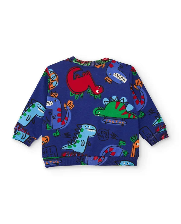 Completo da bambino in felpa con felpa con stampa di dinosauri e pantaloni tuc tuc