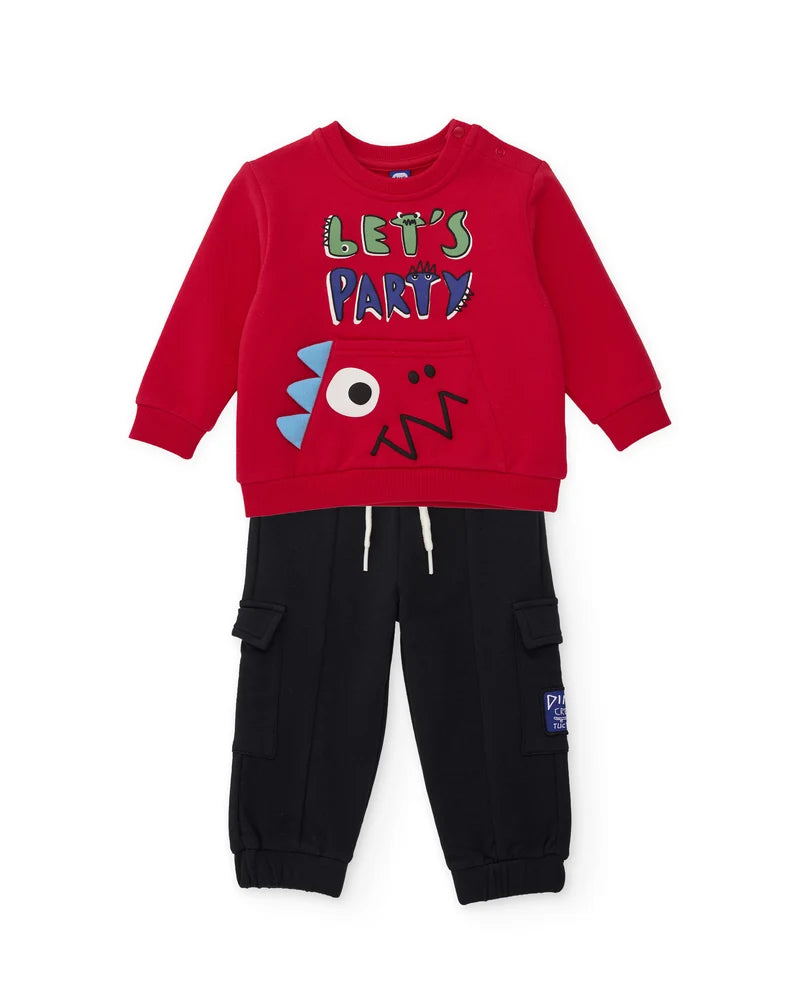 Completo da bambino in felpa con felpa con messaggio e pantaloni coordinati tuc tuc