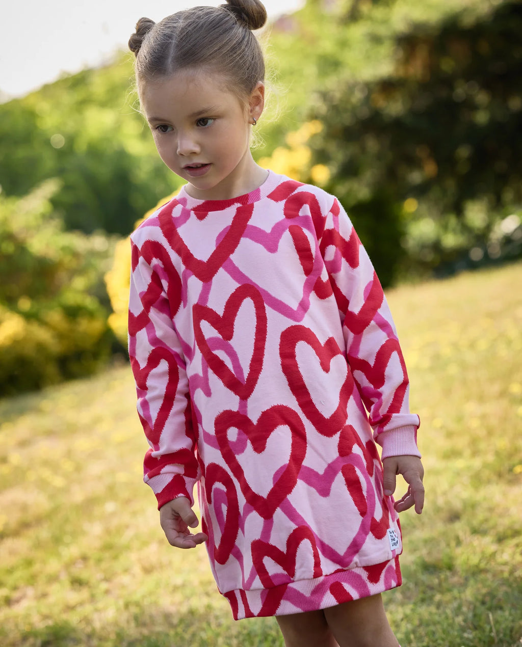 Vestito da bambina in felpa con stampa di cuori e tessuto morbido tuc tuc
