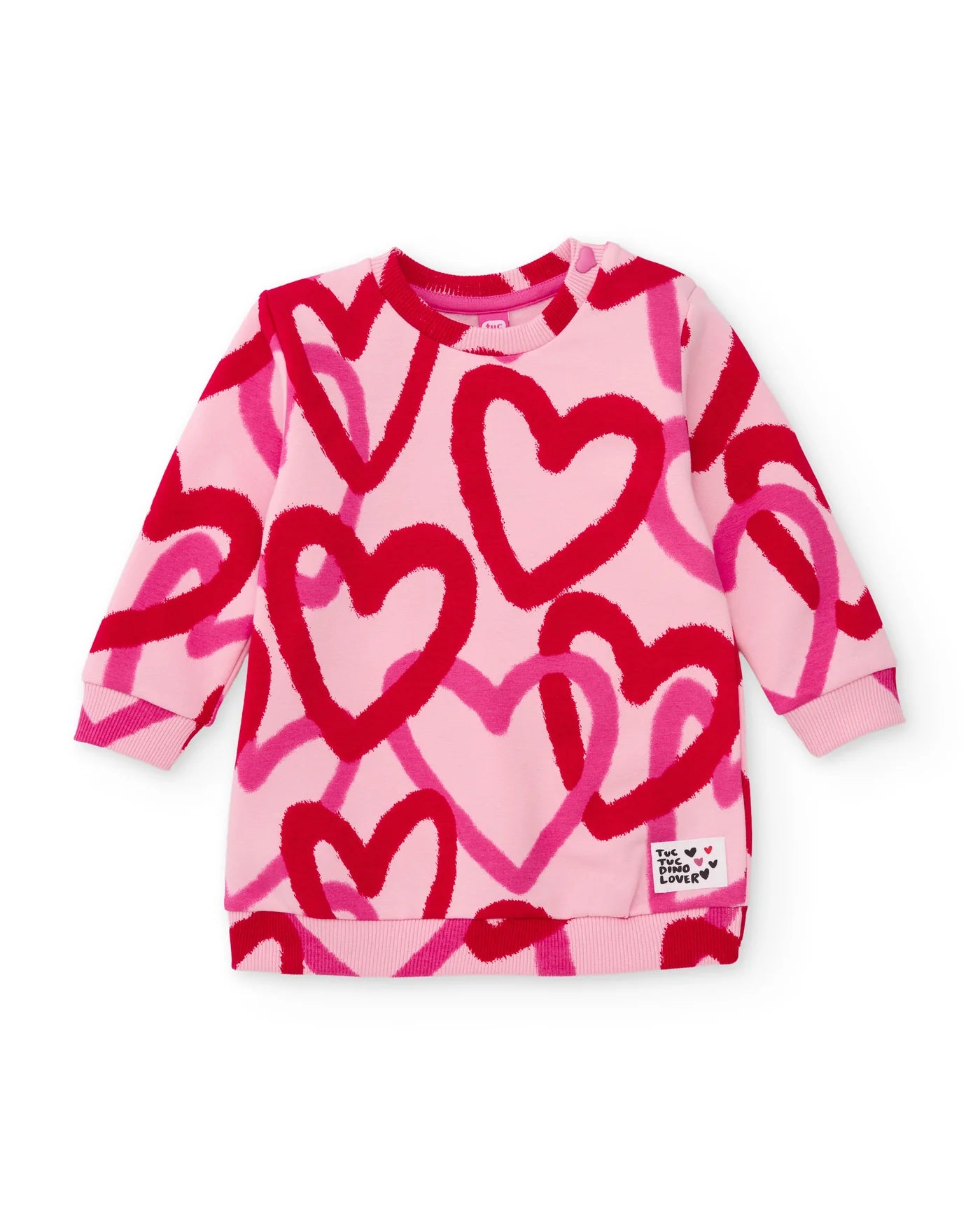 Vestito da bambina in felpa con stampa di cuori e tessuto morbido tuc tuc