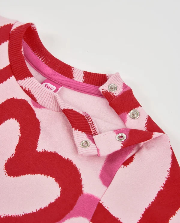 Vestito da bambina in felpa con stampa di cuori e tessuto morbido tuc tuc