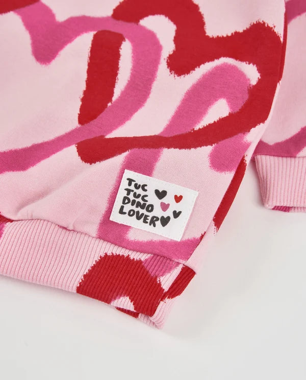 Vestito da bambina in felpa con stampa di cuori e tessuto morbido tuc tuc