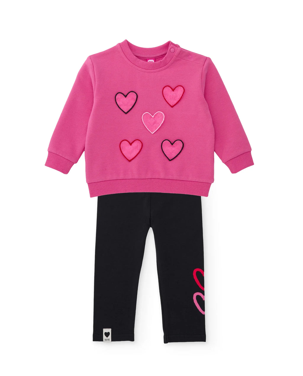 Completo da bambina in felpa con felpa con applicazioni di cuori e leggings tuc tuc