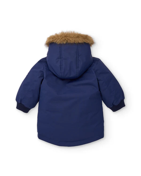 Cappotto da bambino con cappuccio bordato in pelliccia e fodera in pile tuc tuc