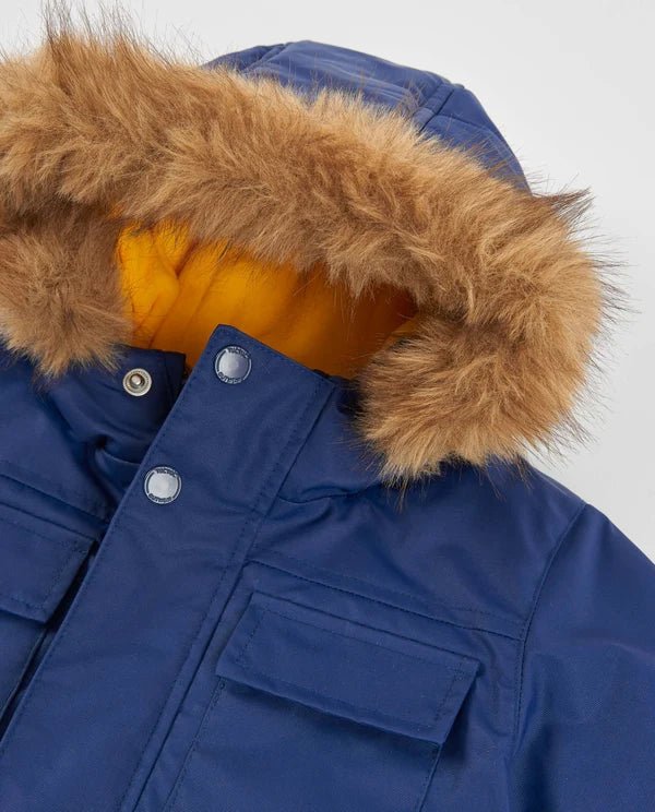 Cappotto da bambino con cappuccio bordato in pelliccia e fodera in pile tuc tuc