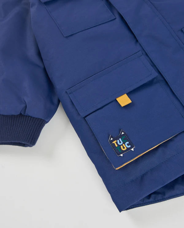 Cappotto da bambino con cappuccio bordato in pelliccia e fodera in pile tuc tuc