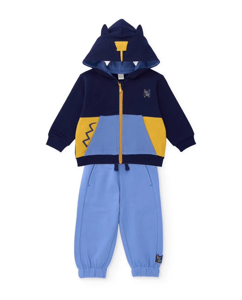 Completo da bambino in felpa con felpa con cappuccio e orecchie e pantaloni tuc tuc