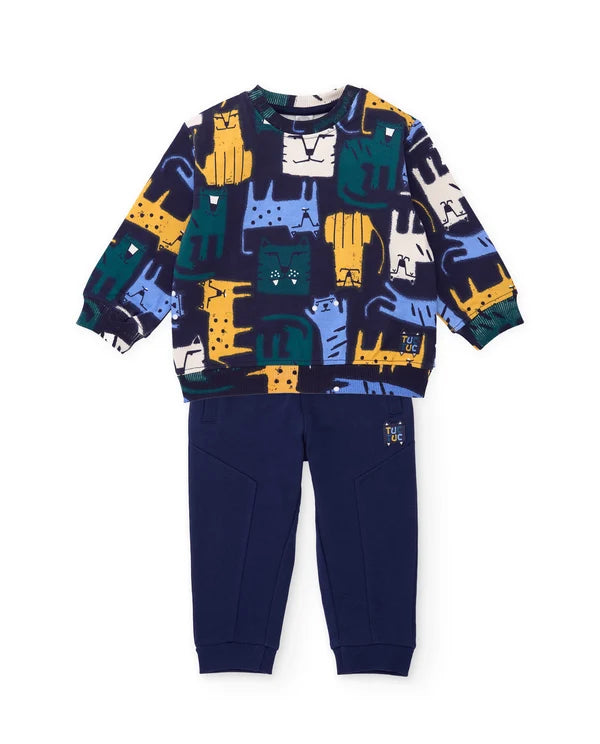 Completo da bambino in felpa con felpa con design di tigri e pantaloni abbinati tuc tuc