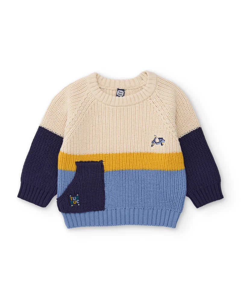 Maglione da bambino in tricot con blocchi di colore e tessuto caldo tuc tuc