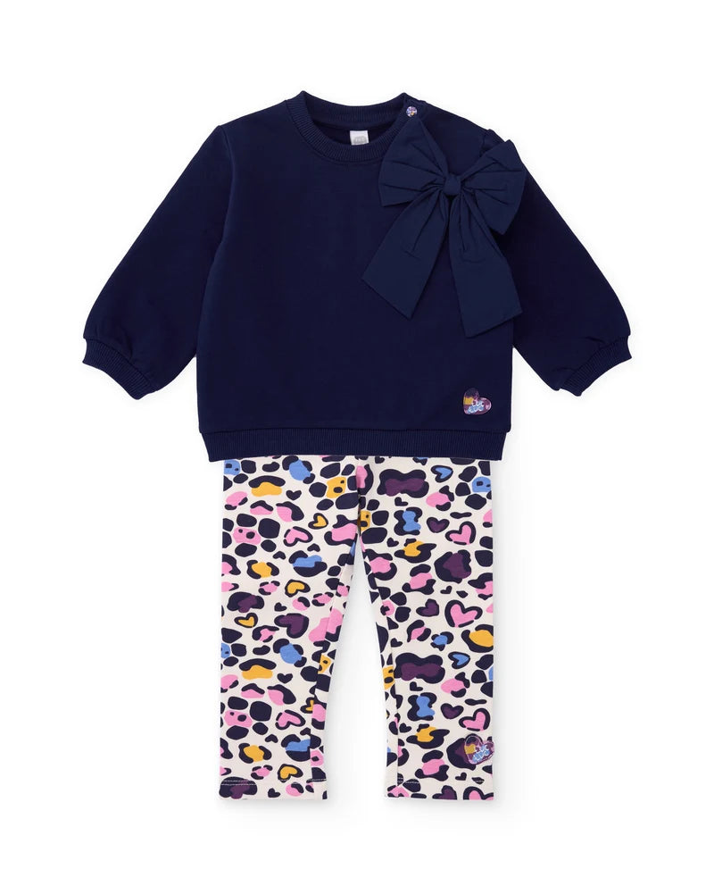 Completo da bambina in felpa con felpa con fiocco e leggings stampati tuc tuc